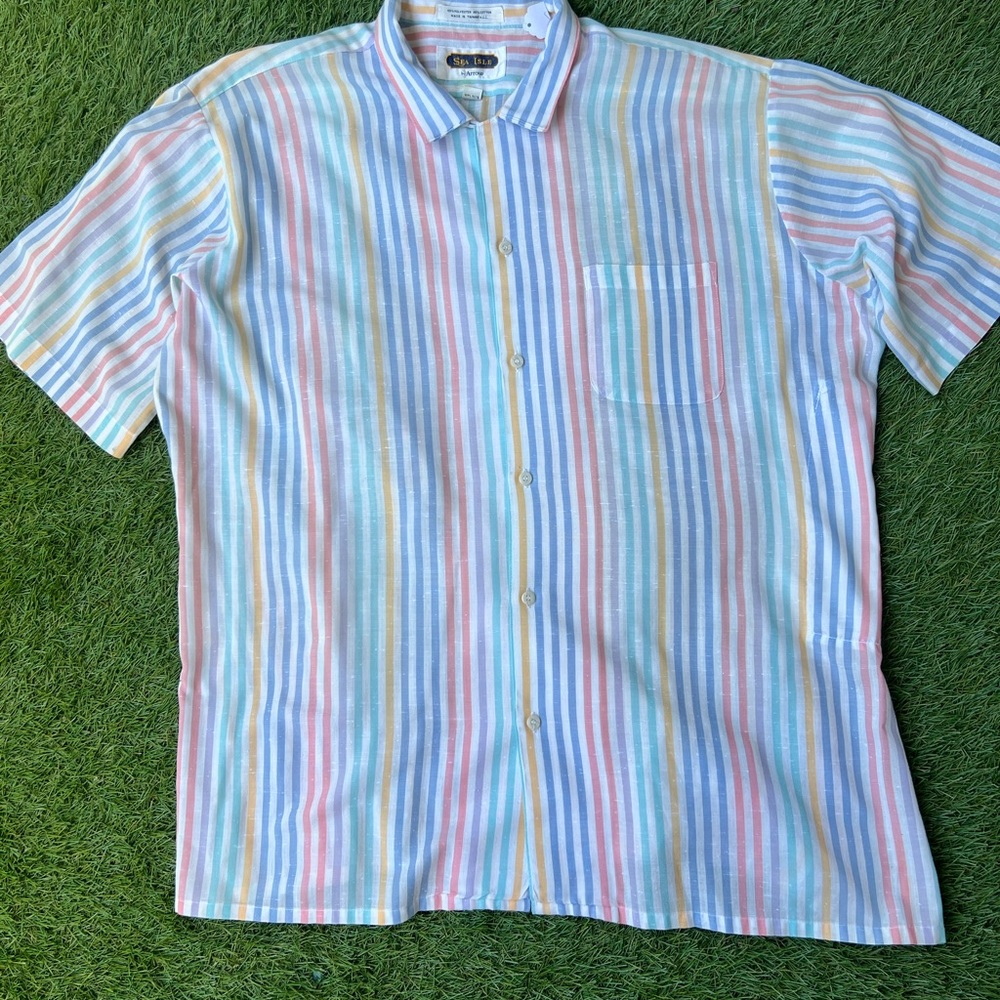 Sea Isle Unisex pastel striped button down shirt